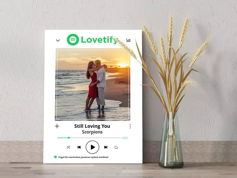 Personalizuotas "lovetify" drobės dizainas su tavo nuotrauka ir pasirinkta daina Drobe - dovanokis.lt