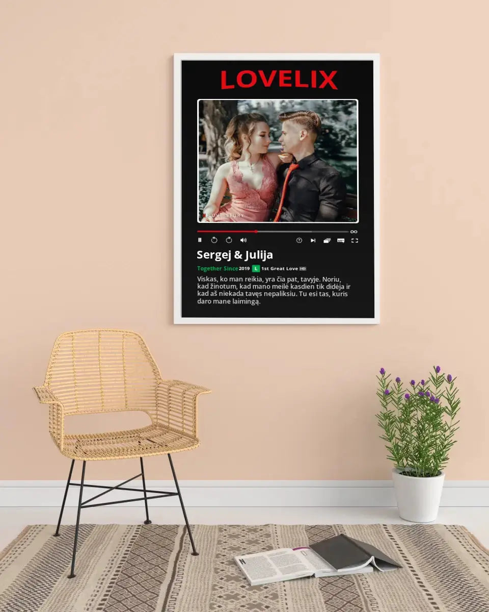 Personalizuotas "Lovelix" dizaino įrėmintas plakatas su jūsų nuotrauka ir vardais Posteris(Plakatas) - dovanokis.lt