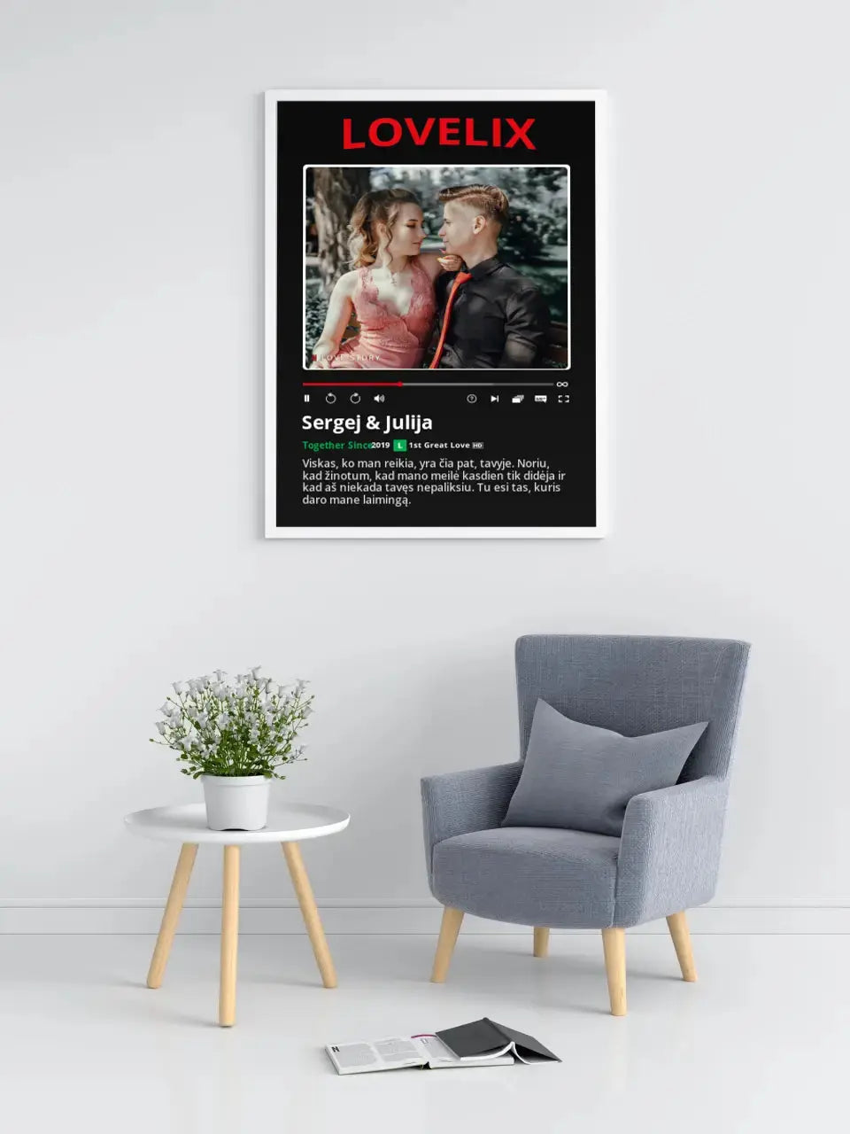 Personalizuotas "Lovelix" dizaino įrėmintas plakatas su jūsų nuotrauka ir vardais Posteris(Plakatas) - dovanokis.lt