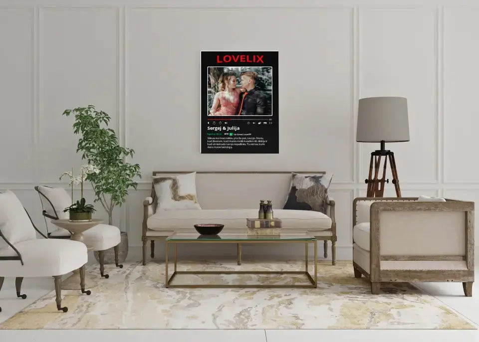 Personalizuotas "Lovelix" dizaino kūrinys ant drobės su jūsų nuotrauka ir vardais Drobe - dovanokis.lt