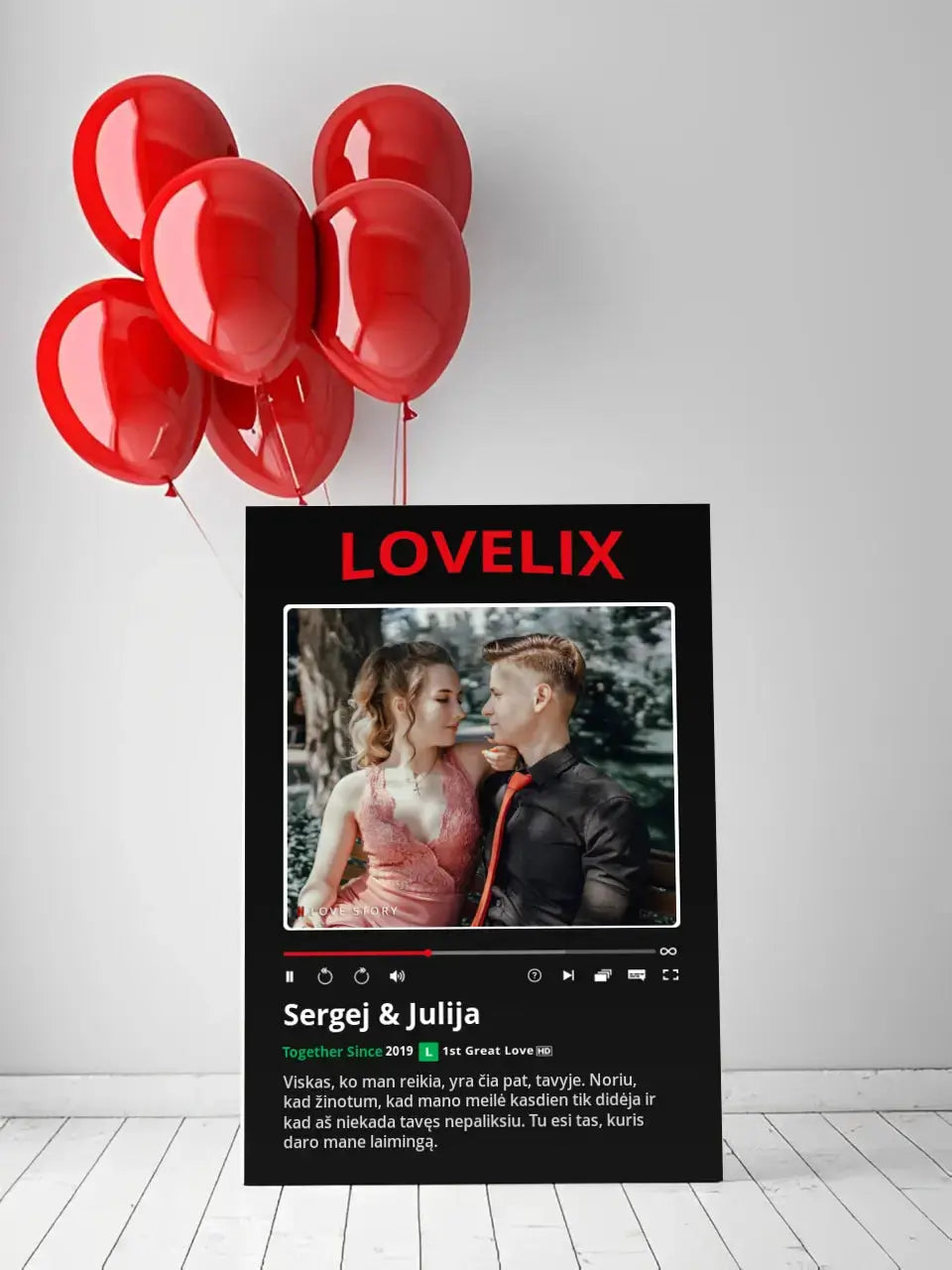 Personalizuotas "Lovelix" dizaino kūrinys ant drobės su jūsų nuotrauka ir vardais Drobe - dovanokis.lt