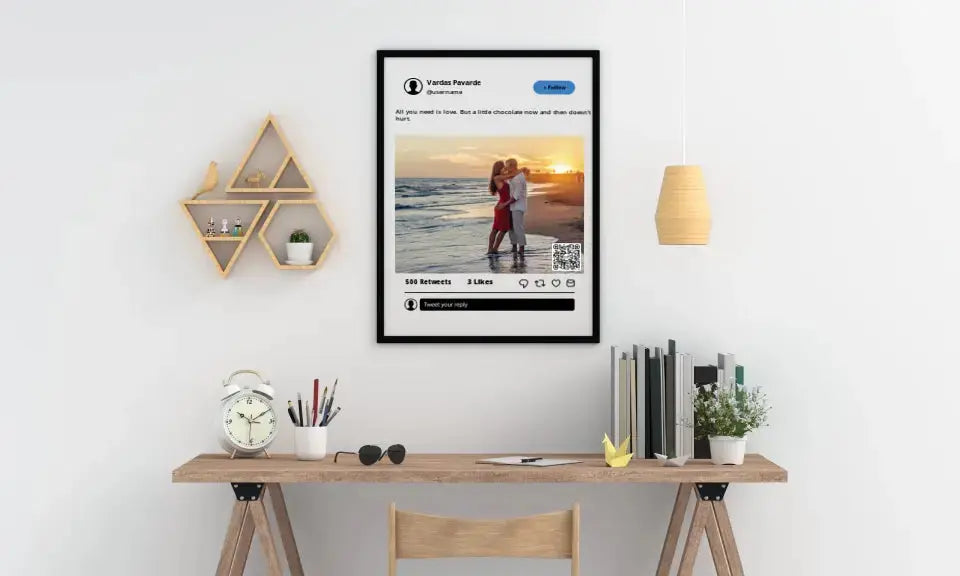 Personalizuotas "Twitter" dizaino įrėmintas plakatas su jūsų nuotrauka ir tekstu Posteris(Plakatas) - dovanokis.lt