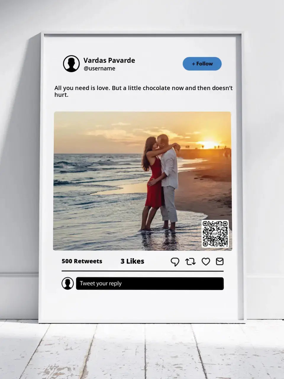 Personalizuotas "Twitter" dizaino įrėmintas plakatas su jūsų nuotrauka ir tekstu Posteris(Plakatas) - dovanokis.lt