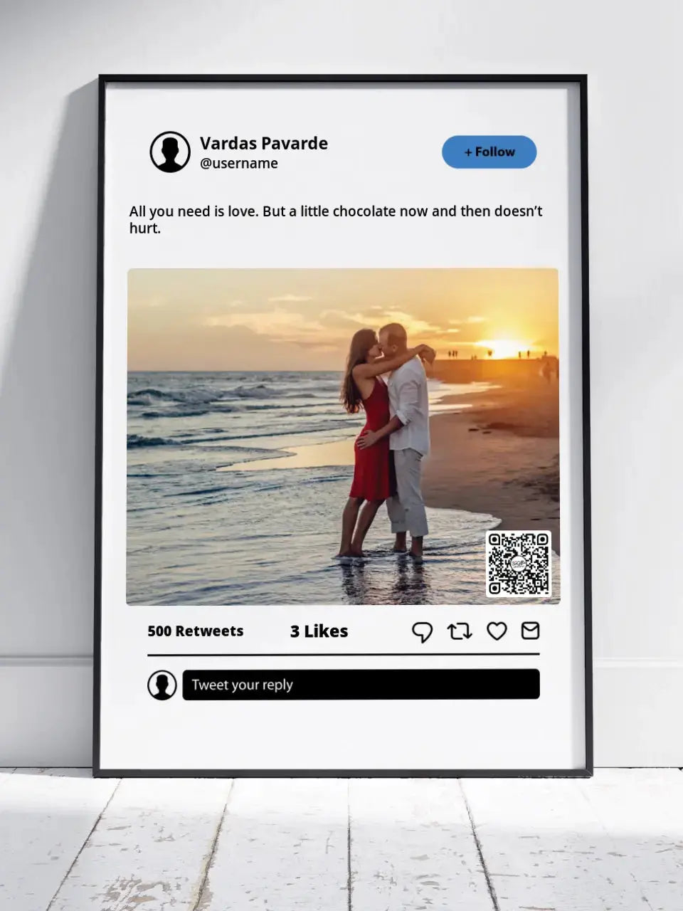 Personalizuotas "Twitter" dizaino įrėmintas plakatas su jūsų nuotrauka ir tekstu Posteris(Plakatas) - dovanokis.lt