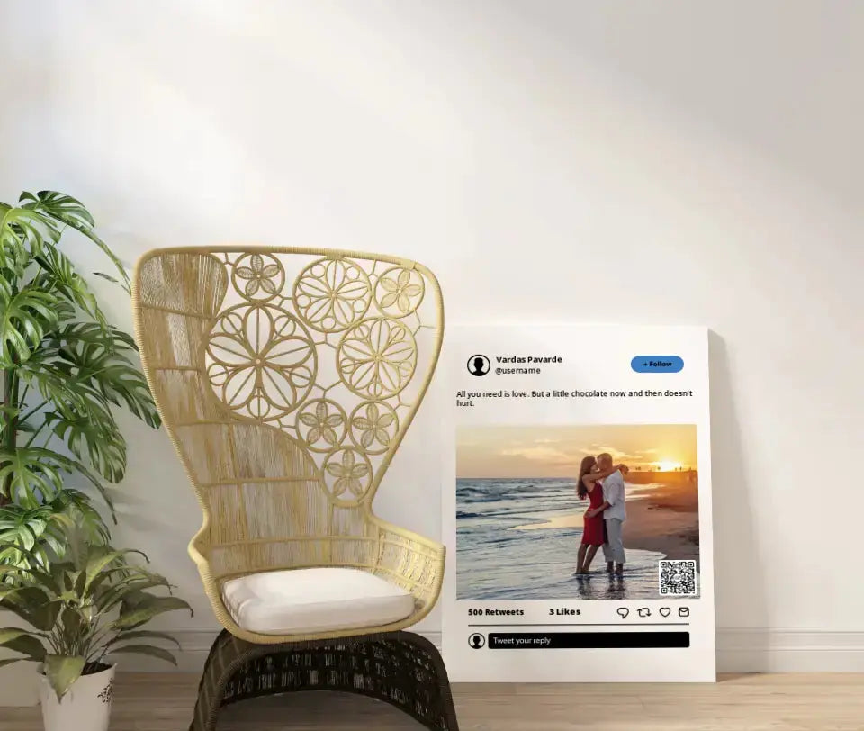 Personalizuotas "Twitter" dizaino kūrinys ant drobės su jūsų nuotrauka ir tekstu Drobe - dovanokis.lt