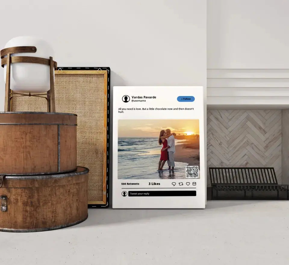 Personalizuotas "Twitter" dizaino kūrinys ant drobės su jūsų nuotrauka ir tekstu Drobe - dovanokis.lt