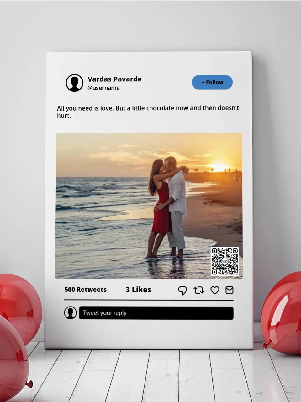 Personalizuotas "Twitter" dizaino kūrinys ant drobės su jūsų nuotrauka ir tekstu Drobe - dovanokis.lt