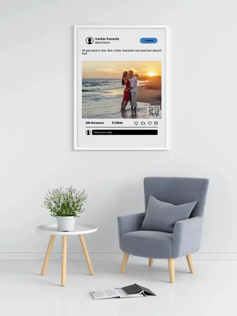 Personalizuotas "Twitter" dizaino įrėmintas plakatas su jūsų nuotrauka ir tekstu Posteris(Plakatas) - dovanokis.lt