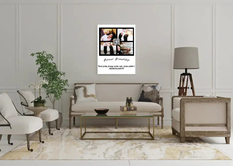 Personalizuotas "Forever Friendship" dizaino kūrinys ant drobės su jūsų nuotraukomis ir tekstu Drobe - dovanokis.lt