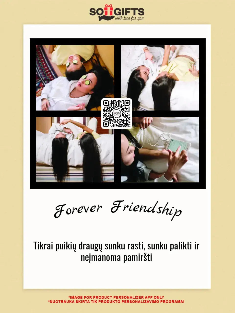 Personalizuotas "Forever Friendship" dizaino kūrinys ant drobės su jūsų nuotraukomis ir tekstu Drobe - dovanokis.lt