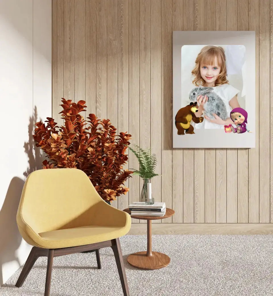 Personalizuotas "Masha ir Lokys" dizaino kūrinys ant drobės su jūsų nuotrauka Drobe - dovanokis.lt