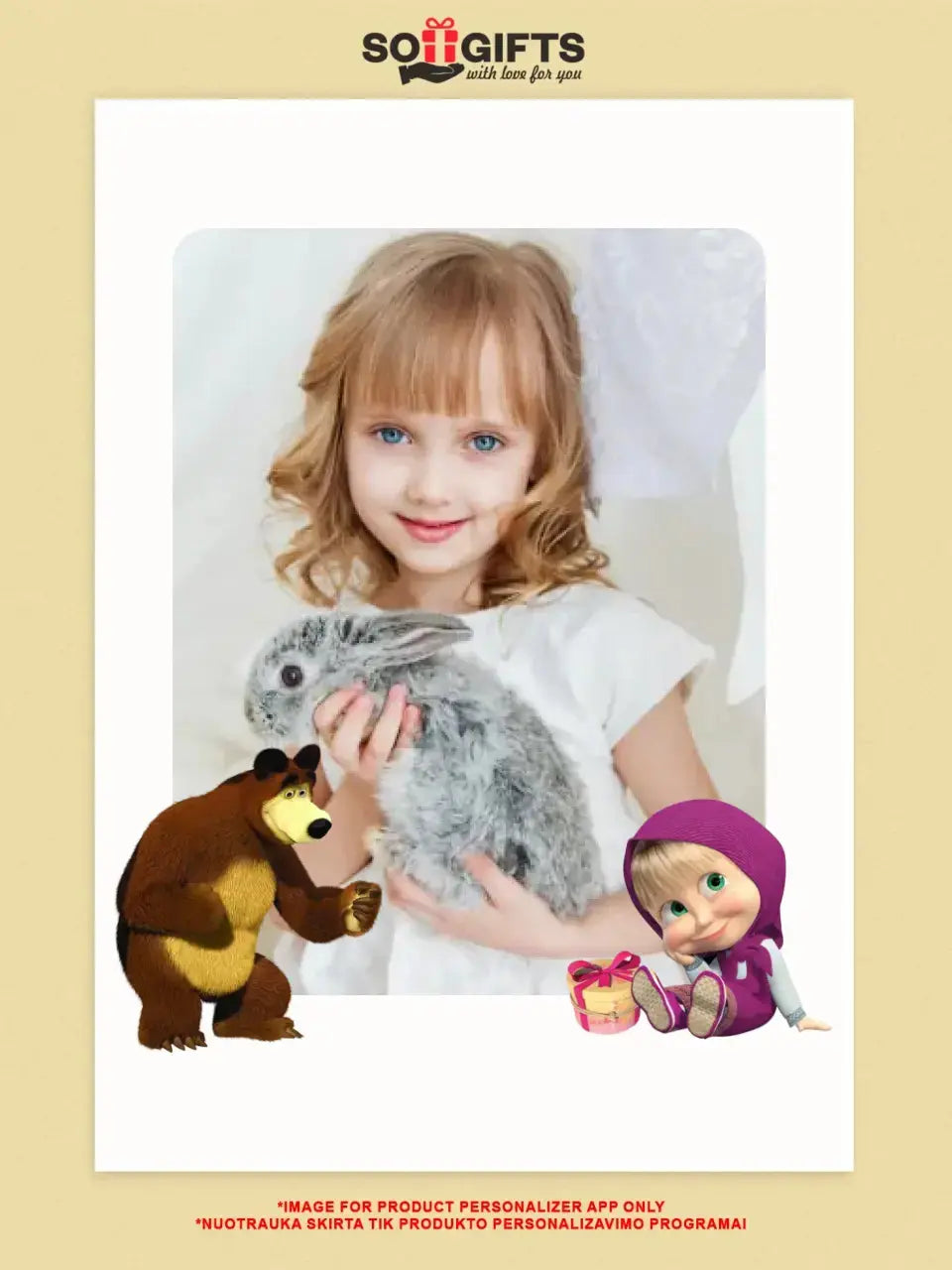 Personalizuotas "Masha ir Lokys" dizaino kūrinys ant drobės su jūsų nuotrauka Drobe - dovanokis.lt