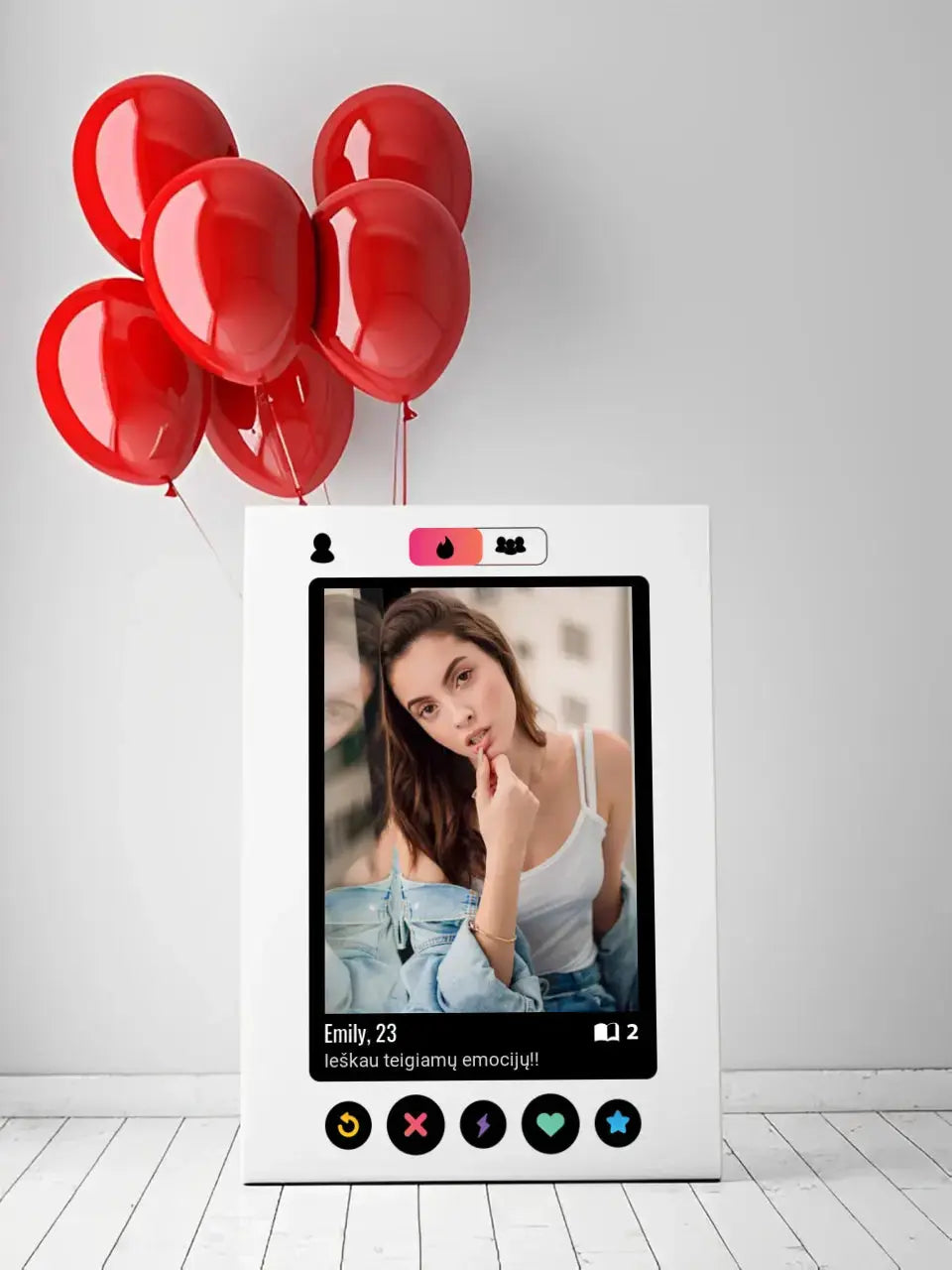 Personalizuotas "Tinder" dizaino kūrinys ant drobės su jūsų nuotrauka ir tekstu Drobe - dovanokis.lt