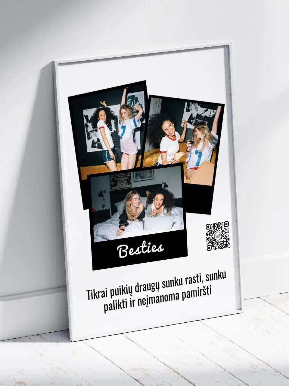 Personalizuotas "Besties" dizaino įrėmintas plakatas su jūsų nuotrauka ir tekstu Posteris(Plakatas) - dovanokis.lt