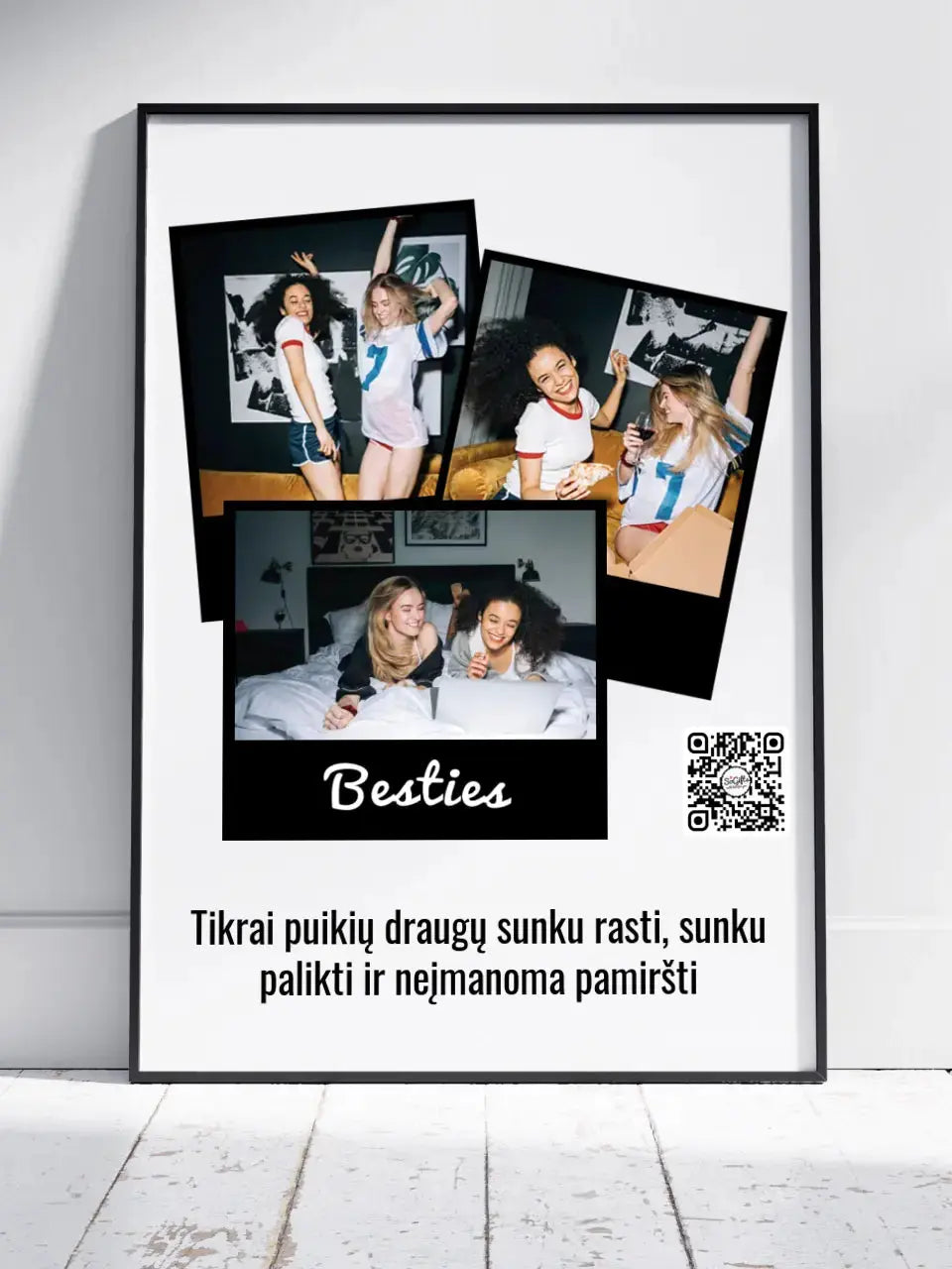 Personalizuotas "Besties" dizaino įrėmintas plakatas su jūsų nuotrauka ir tekstu Posteris(Plakatas) - dovanokis.lt