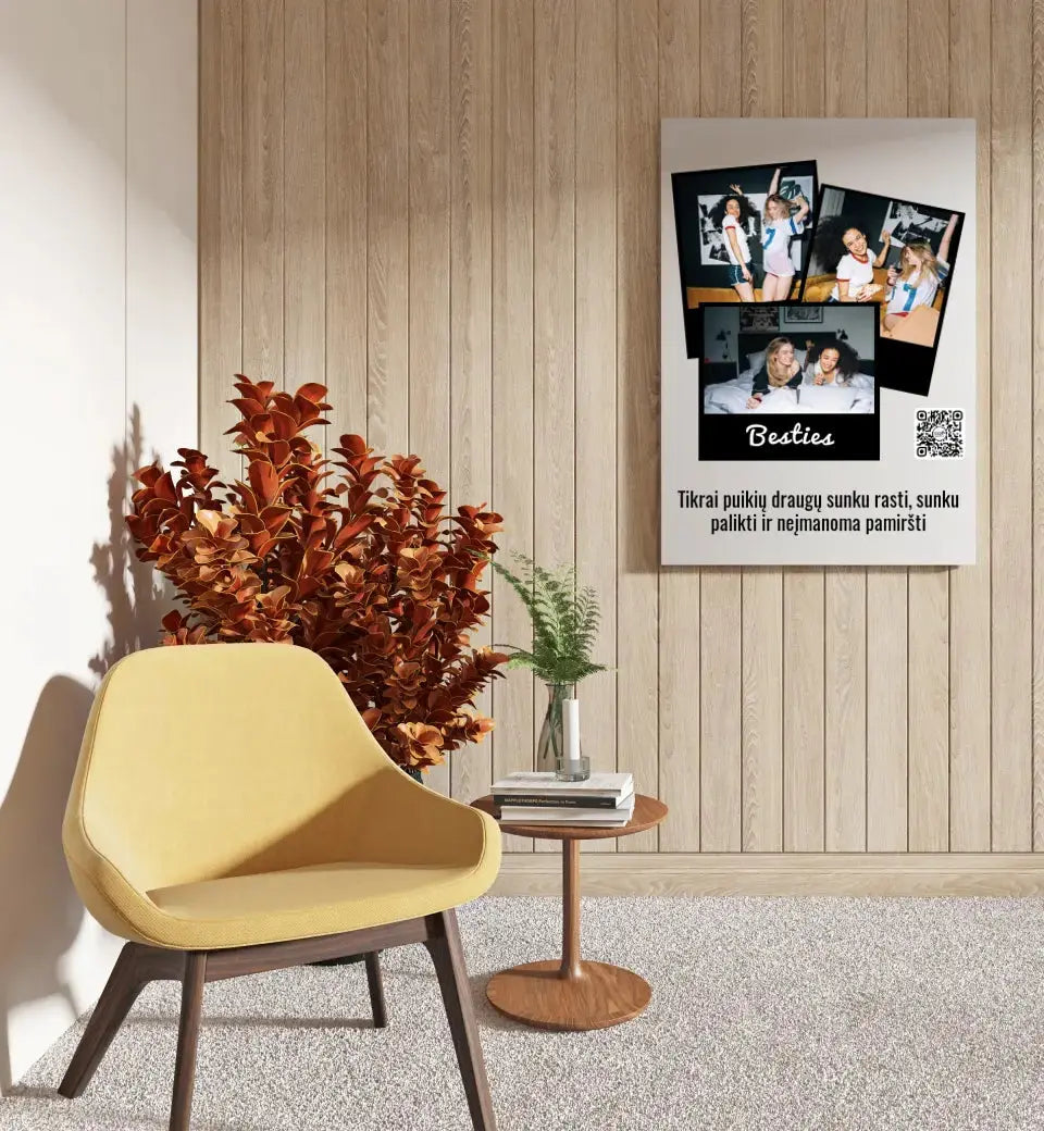 Personalizuotas "Besties" kūrinys ant drobės su jūsų nuotrauka ir tekstu Drobe - dovanokis.lt