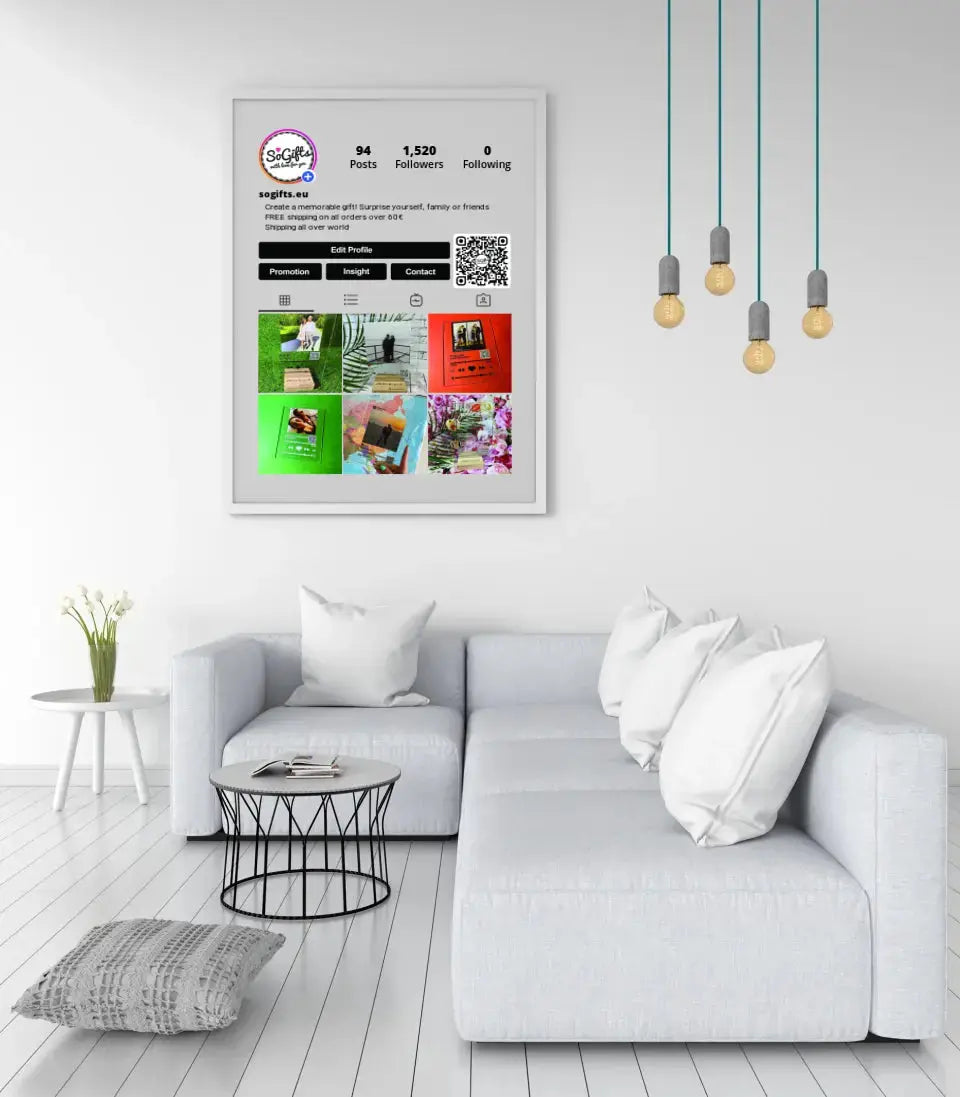 Personalizuotas "Instagram Profilis" dizaino įrėmintas plakatas su jūsų nuotraukamis ir tekstu Posteris(Plakatas) - dovanokis.lt