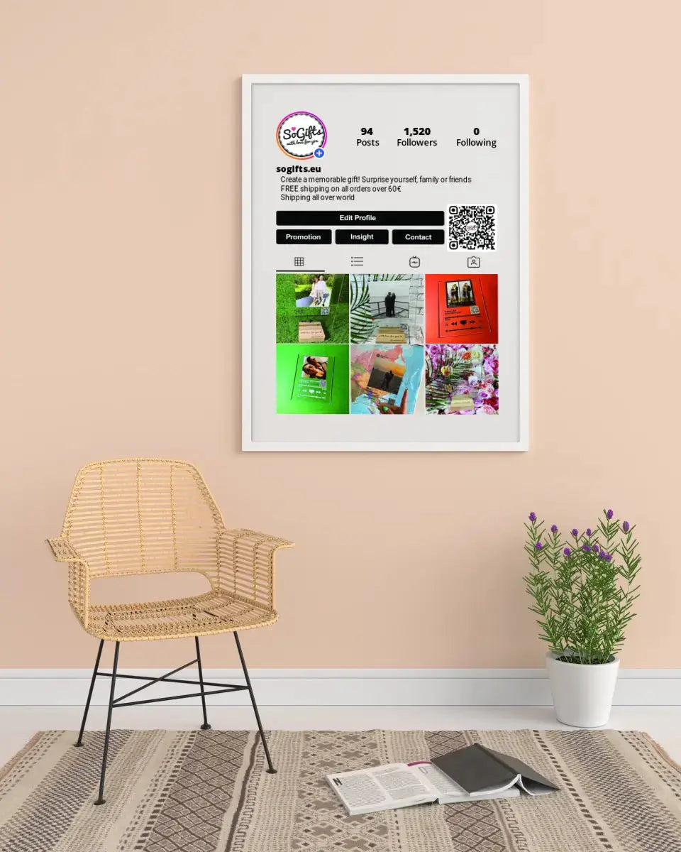 Personalizuotas "Instagram Profilis" dizaino įrėmintas plakatas su jūsų nuotraukamis ir tekstu Posteris(Plakatas) - dovanokis.lt