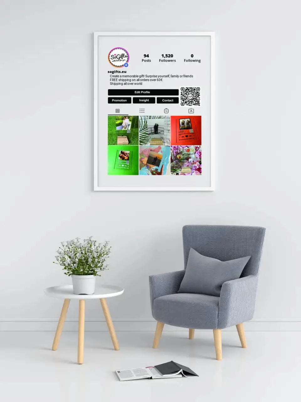 Personalizuotas "Instagram Profilis" dizaino įrėmintas plakatas su jūsų nuotraukamis ir tekstu Posteris(Plakatas) - dovanokis.lt