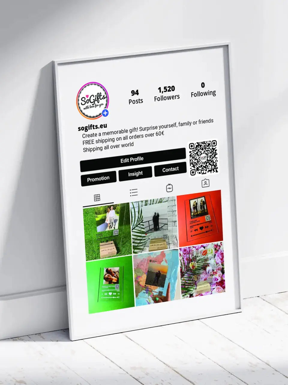 Personalizuotas "Instagram Profilis" dizaino įrėmintas plakatas su jūsų nuotraukamis ir tekstu Posteris(Plakatas) - dovanokis.lt