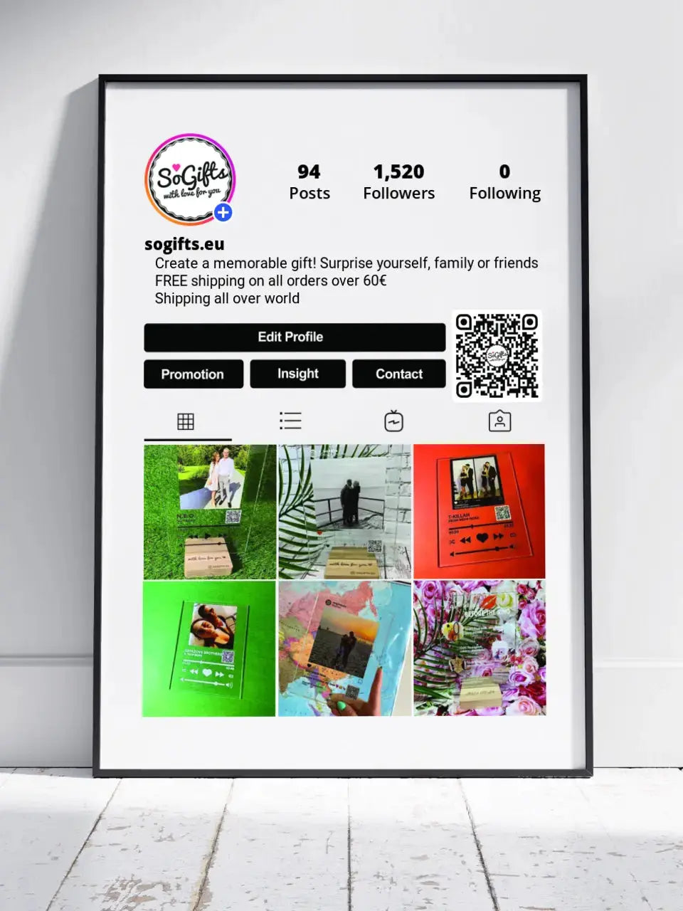 Personalizuotas "Instagram Profilis" dizaino įrėmintas plakatas su jūsų nuotraukamis ir tekstu Posteris(Plakatas) - dovanokis.lt