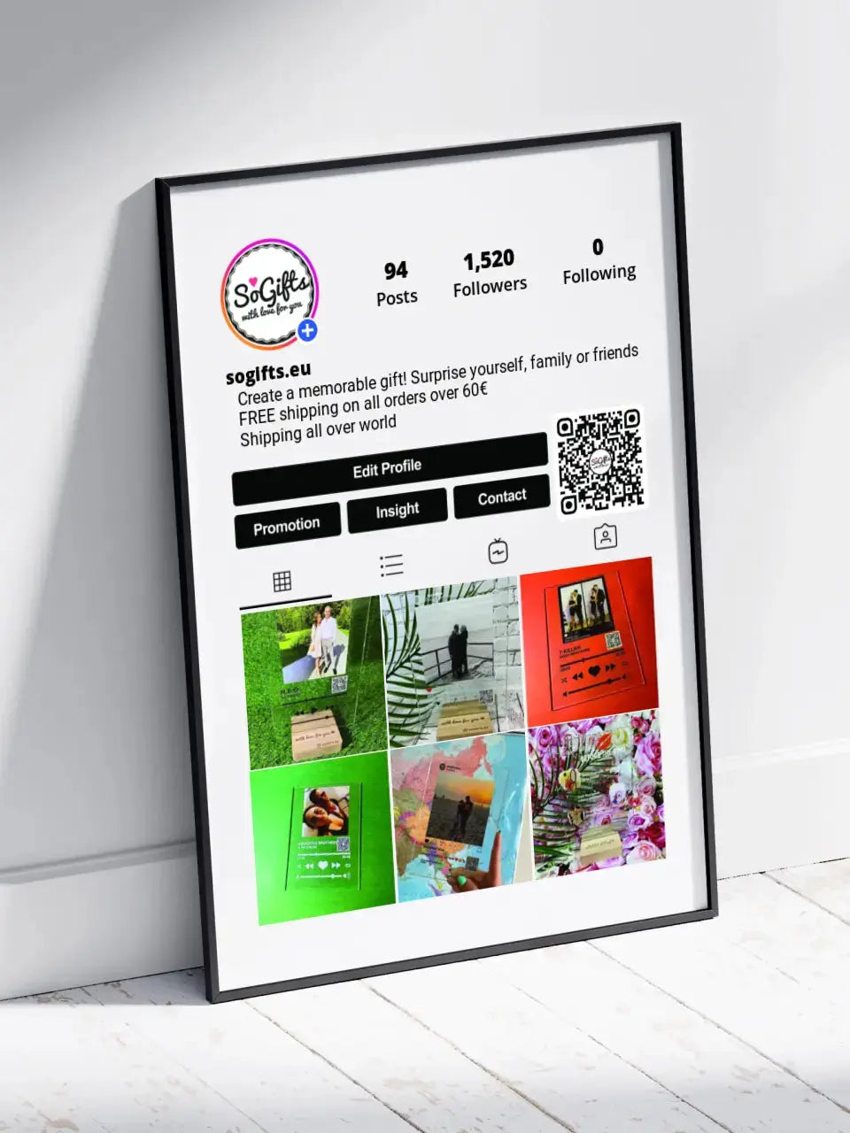 Personalizuotas "Instagram Profilis" dizaino įrėmintas plakatas su jūsų nuotraukamis ir tekstu Posteris(Plakatas) - dovanokis.lt