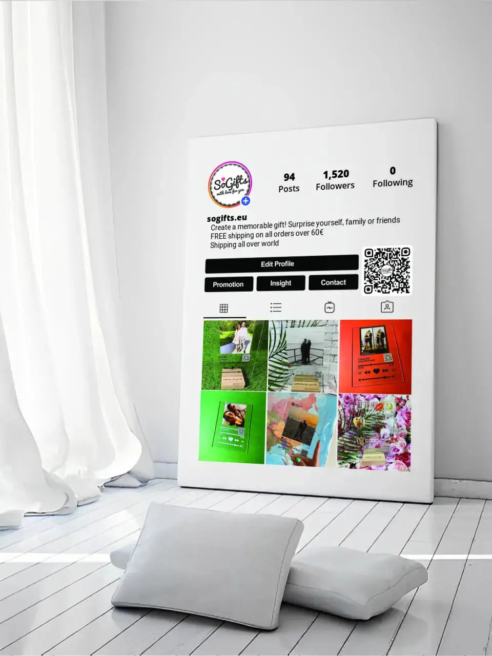 Personalizuotas "Instagram Profilio" dizaino kūrinys ant drobės su jūsų nuotraukomis Drobe - dovanokis.lt