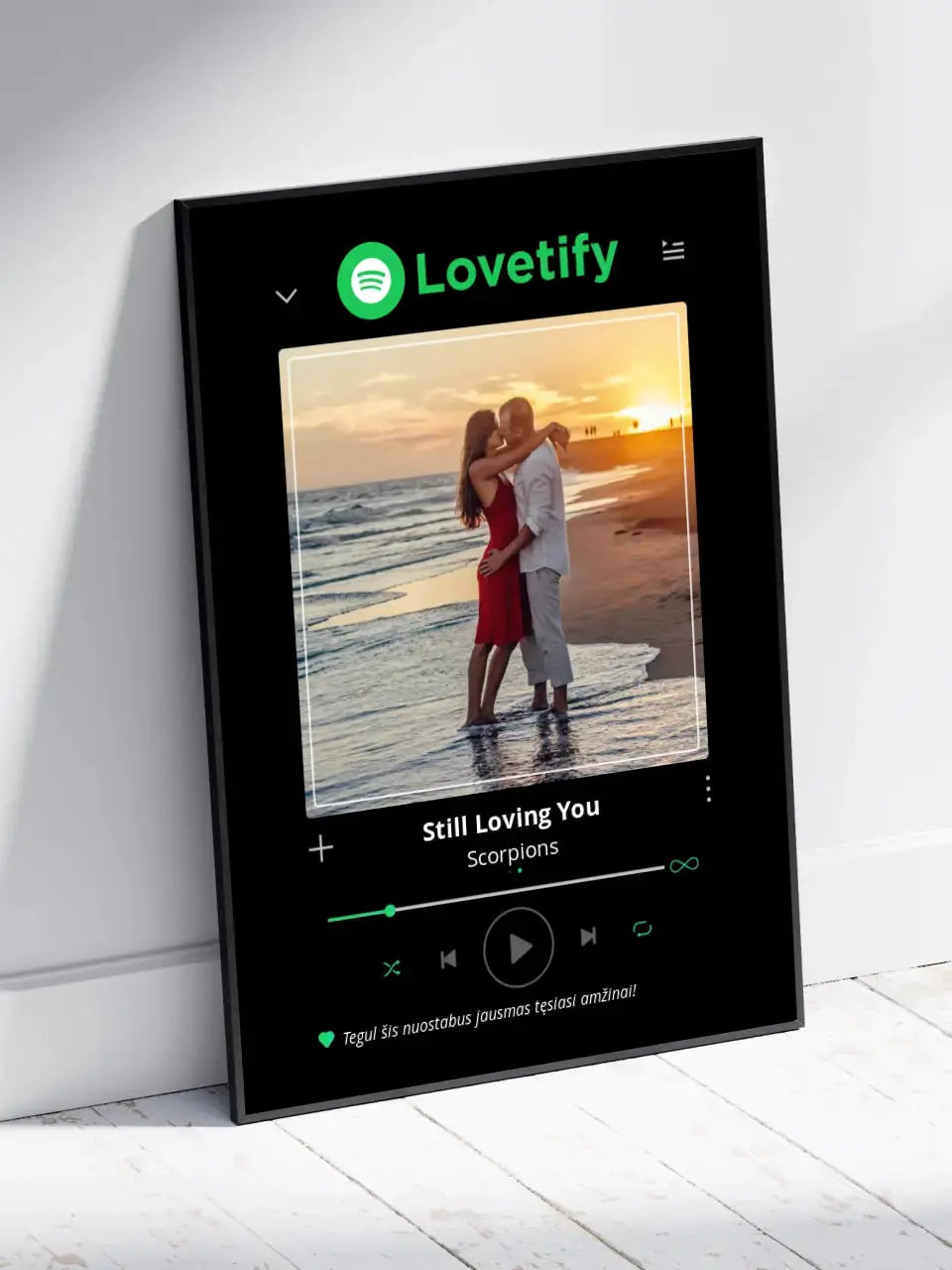 Personalizuotas Lovetify muzikos grotuvo įrėmintas plakatas su jūsų nuotrauka ir daina Posteris(Plakatas) - dovanokis.lt