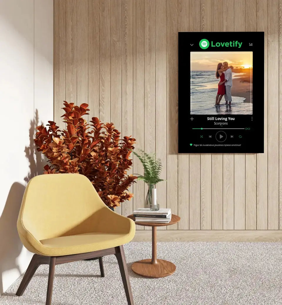 Personalizuotas Lovetify muzikos grotuvas ant drobės su jūsų nuotrauka ir daina Drobe - dovanokis.lt