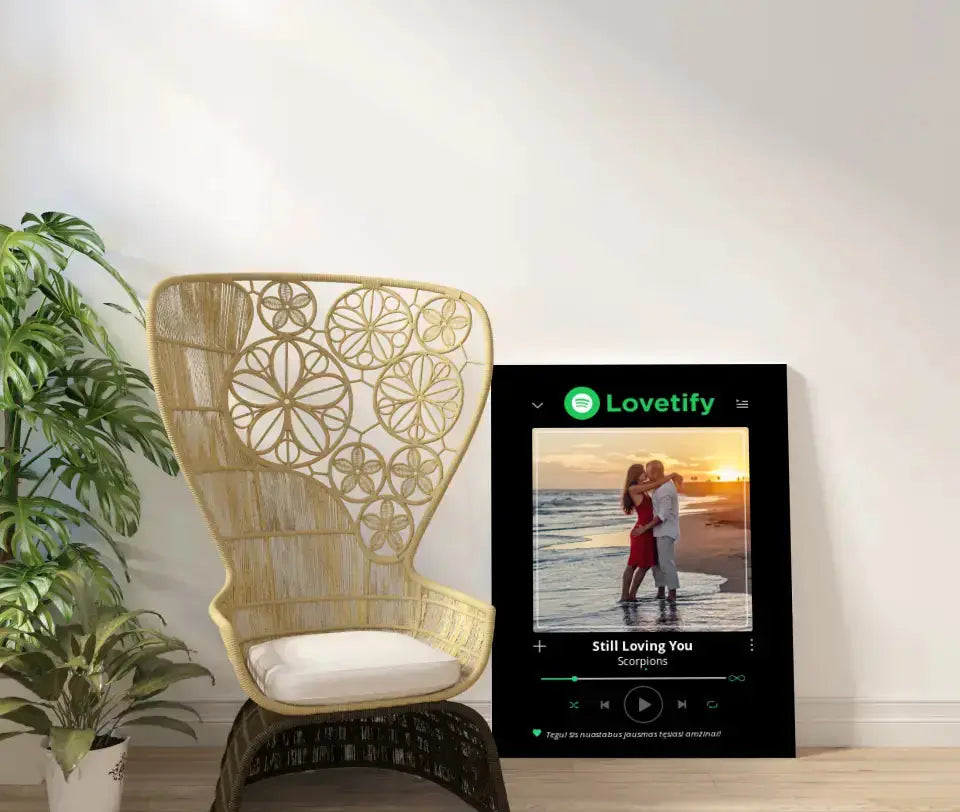 Personalizuotas Lovetify muzikos grotuvas ant drobės su jūsų nuotrauka ir daina Drobe - dovanokis.lt