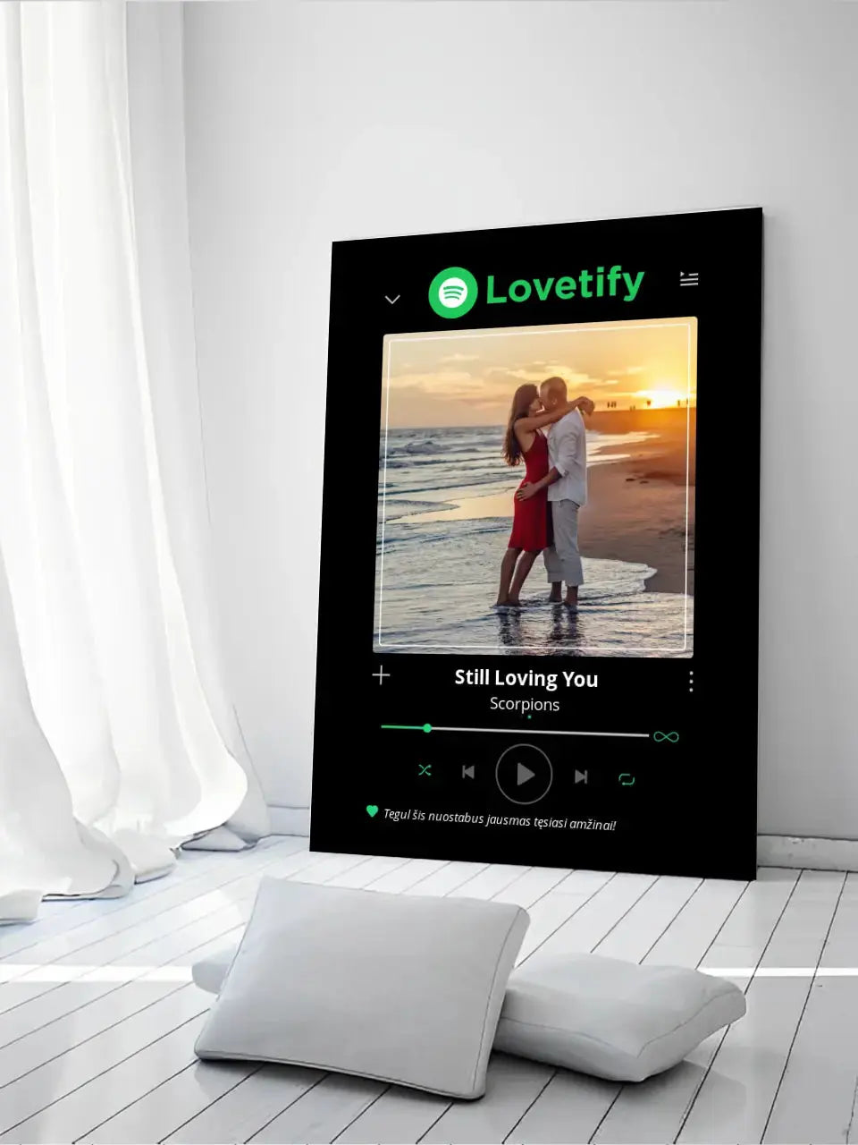 Personalizuotas Lovetify muzikos grotuvas ant drobės su jūsų nuotrauka ir daina Drobe - dovanokis.lt