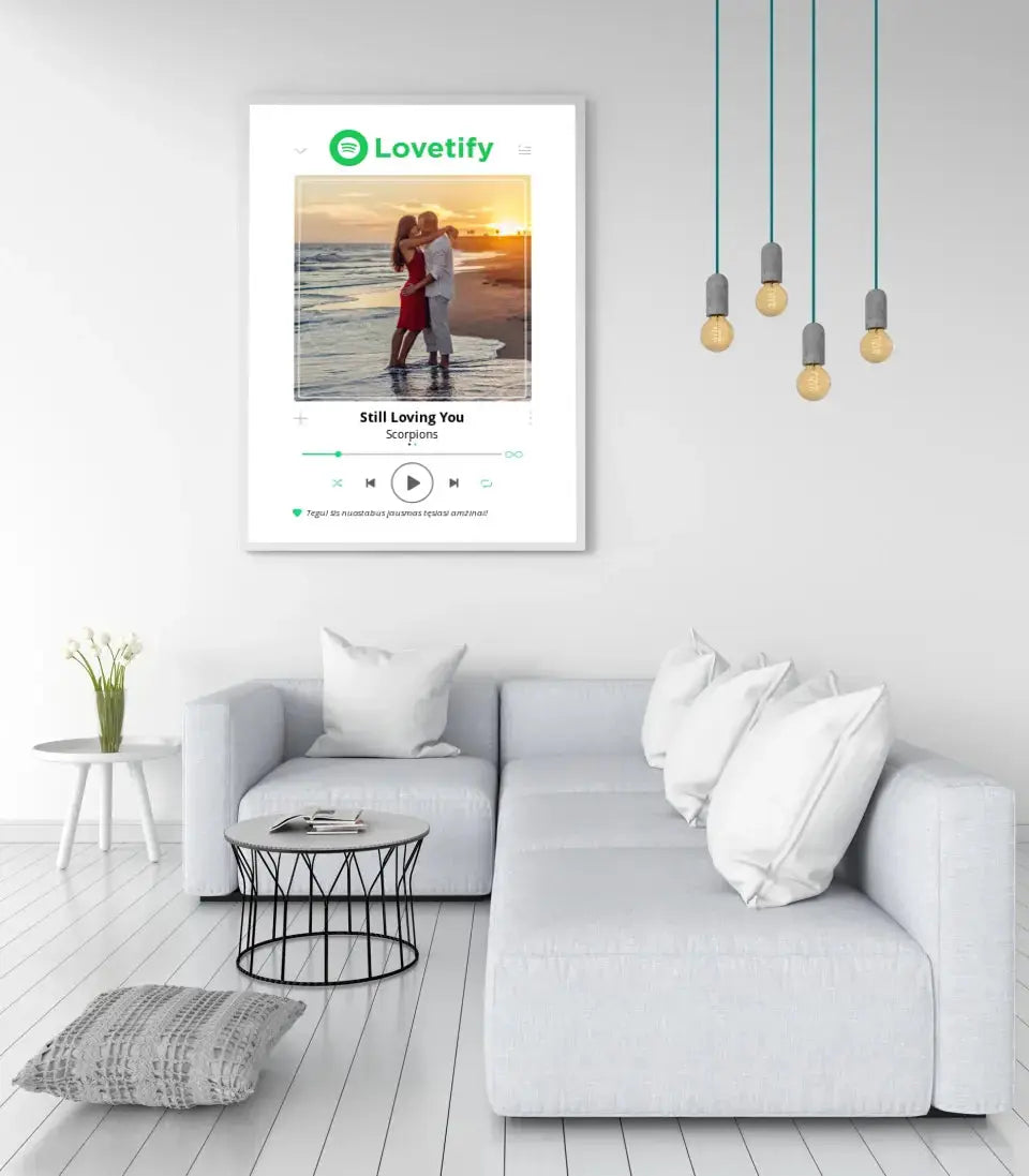 Personalizuotas Lovetify muzikos grotuvo įrėmintas plakatas su jūsų nuotrauka ir daina Posteris(Plakatas) - dovanokis.lt