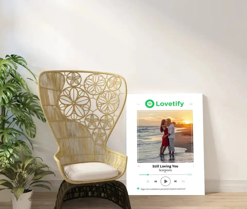 Personalizuotas Lovetify muzikos grotuvas ant drobės su jūsų nuotrauka ir daina Drobe - dovanokis.lt