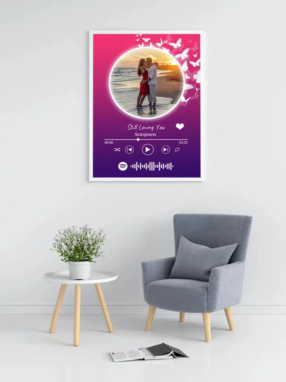Personalizuotas Spotify muzikos grotuvo įrėmintas plakatas su jūsų nuotrauka, daina ir spotify kodu Posteris(Plakatas) - dovanokis.lt