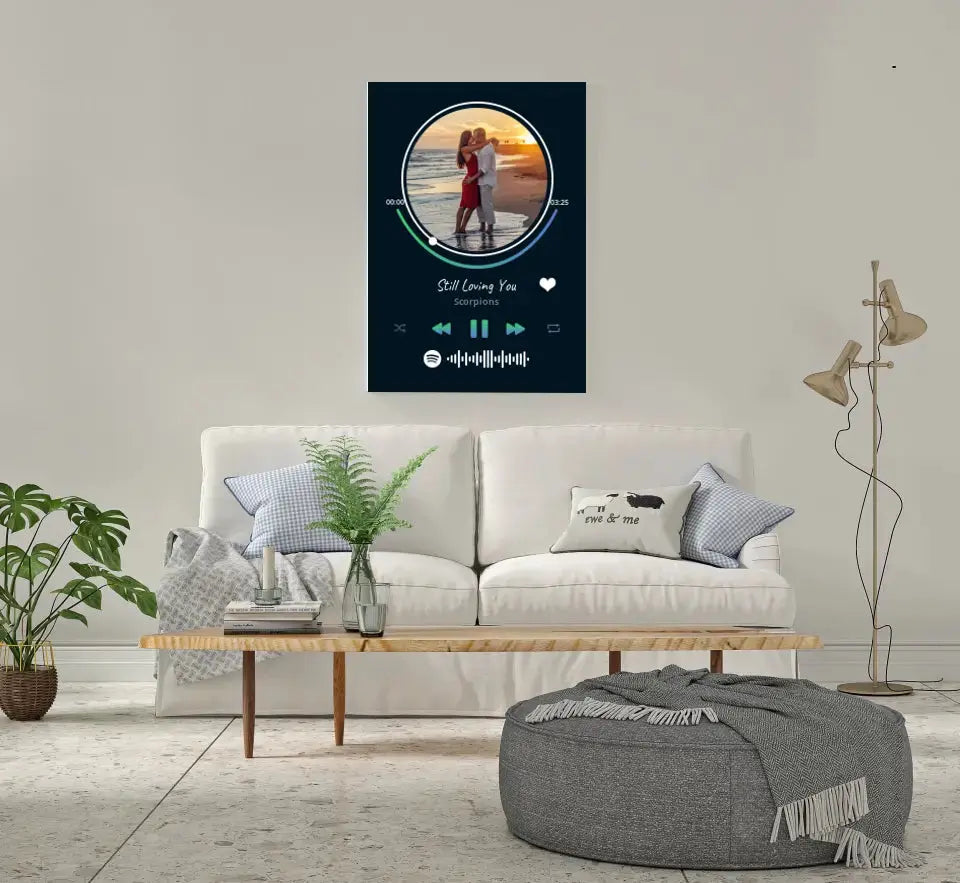 Personalizuotas Spotify muzikos grotuvas ant drobės su jūsų nuotrauka, daina ir spotify kodu Drobe - dovanokis.lt