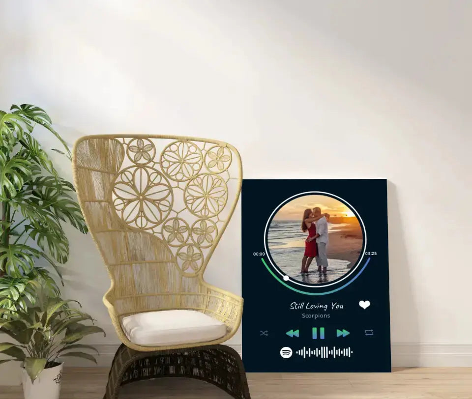 Personalizuotas Spotify muzikos grotuvas ant drobės su jūsų nuotrauka, daina ir spotify kodu Drobe - dovanokis.lt