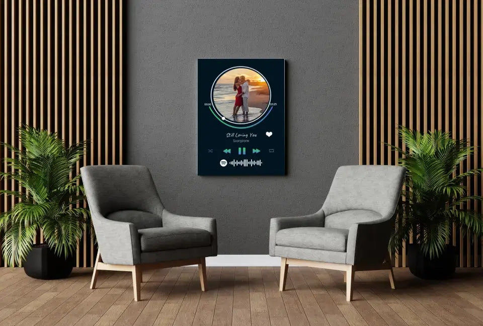 Personalizuotas Spotify muzikos grotuvas ant drobės su jūsų nuotrauka, daina ir spotify kodu Drobe - dovanokis.lt