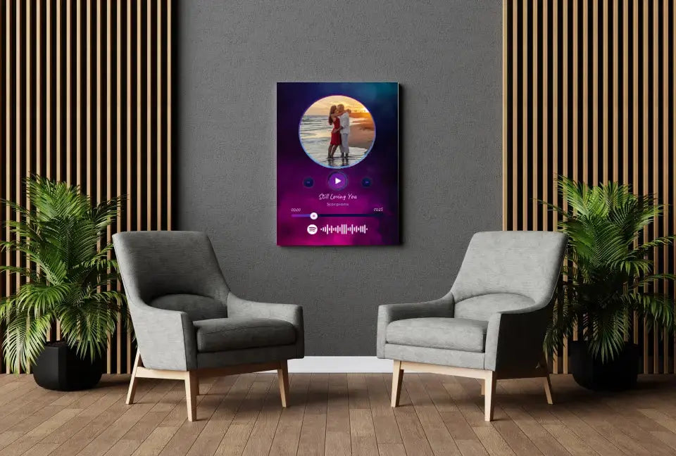 Personalizuotas Spotify muzikos grotuvas ant drobės su jūsų nuotrauka, daina ir spotify kodu Drobe - dovanokis.lt