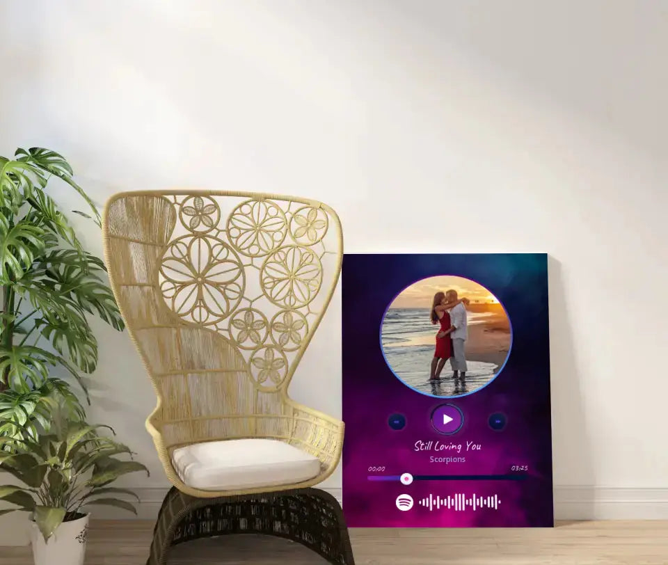 Personalizuotas Spotify muzikos grotuvas ant drobės su jūsų nuotrauka, daina ir spotify kodu Drobe - dovanokis.lt