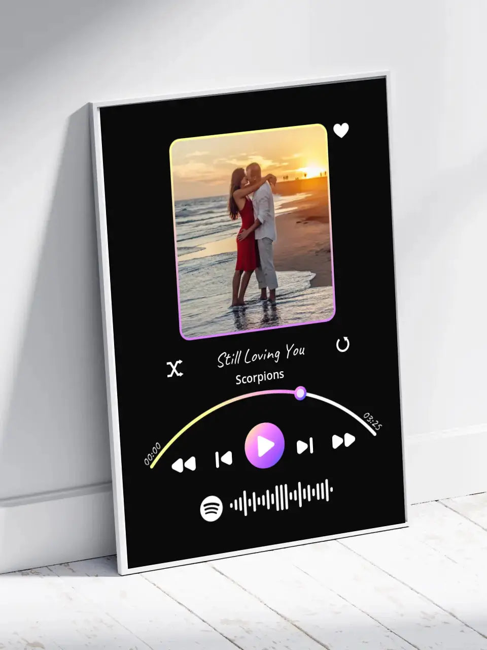 Personalizuotas Spotify muzikos grotuvo įrėmintas plakatas su jūsų nuotrauka, daina ir spotify kodu Posteris(Plakatas) - dovanokis.lt