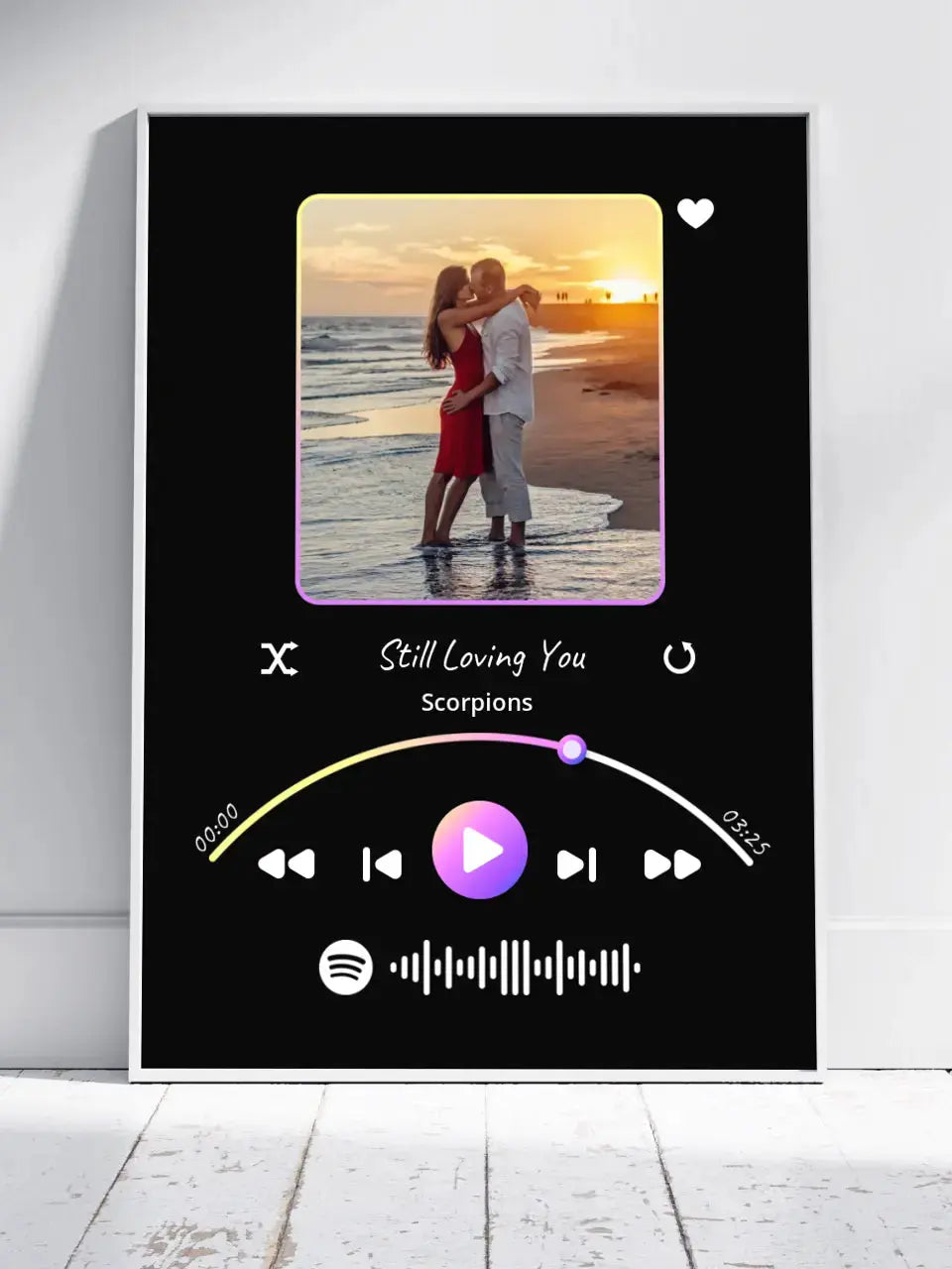 Personalizuotas Spotify muzikos grotuvo įrėmintas plakatas su jūsų nuotrauka, daina ir spotify kodu Posteris(Plakatas) - dovanokis.lt