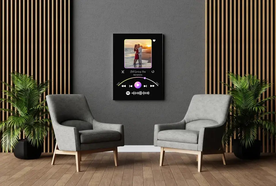 Personalizuotas Spotify muzikos grotuvas ant drobės su jūsų nuotrauka, daina ir spotify kodu Drobe - dovanokis.lt