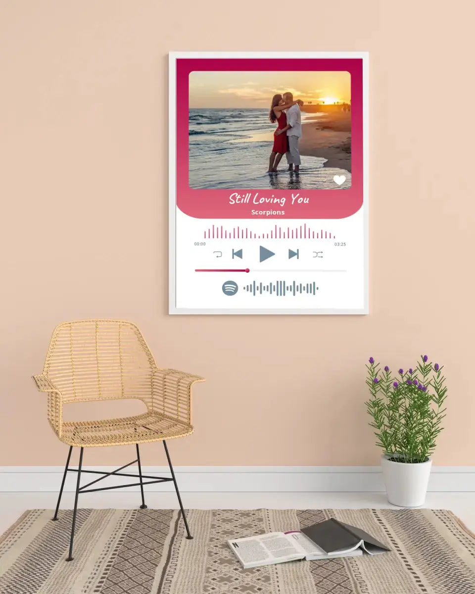 Personalizuotas Spotify muzikos grotuvo įrėmintas plakatas su jūsų nuotrauka, daina ir spotify kodu Posteris(Plakatas) - dovanokis.lt