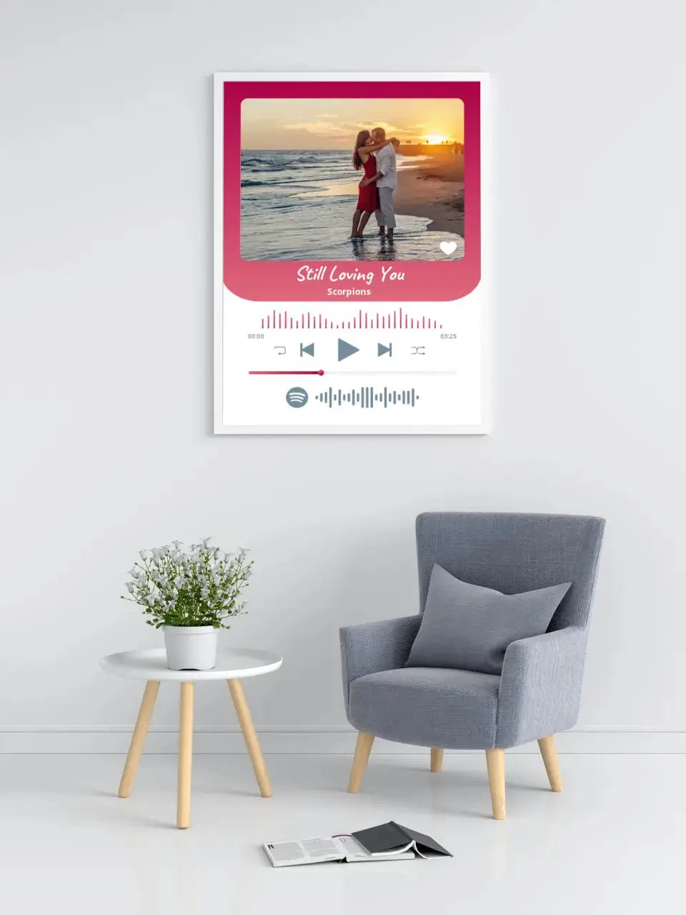 Personalizuotas Spotify muzikos grotuvo įrėmintas plakatas su jūsų nuotrauka, daina ir spotify kodu Posteris(Plakatas) - dovanokis.lt