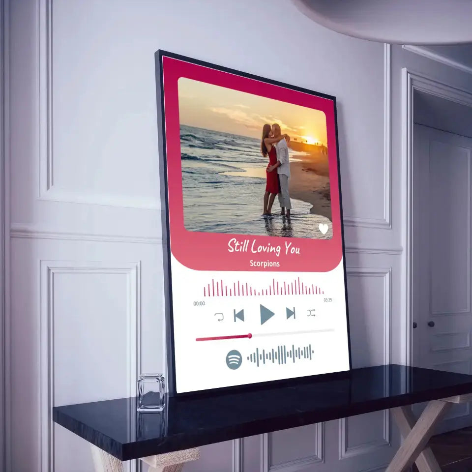 Personalizuotas Spotify muzikos grotuvo įrėmintas plakatas su jūsų nuotrauka, daina ir spotify kodu Posteris(Plakatas) - dovanokis.lt