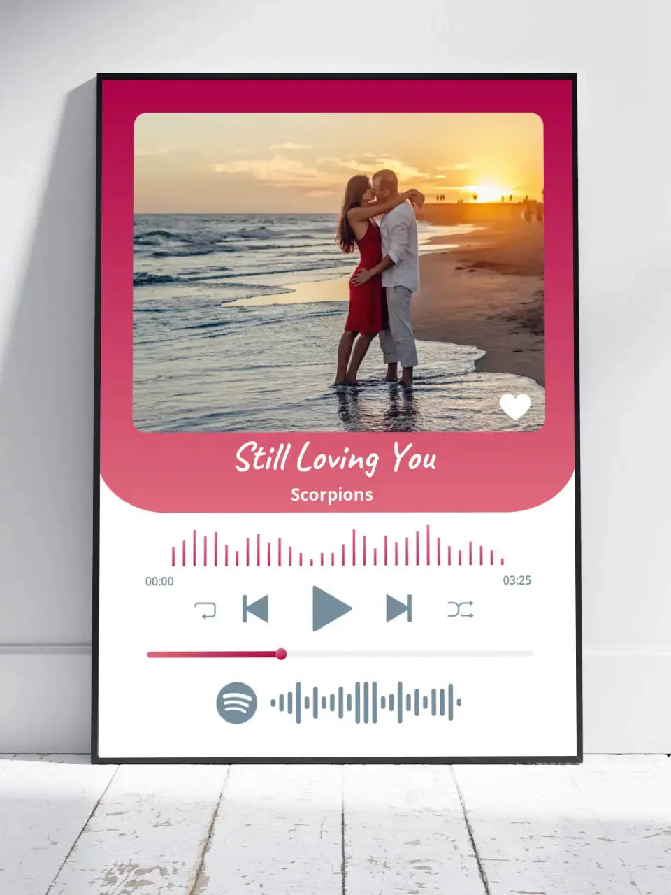 Personalizuotas Spotify muzikos grotuvo įrėmintas plakatas su jūsų nuotrauka, daina ir spotify kodu Posteris(Plakatas) - dovanokis.lt