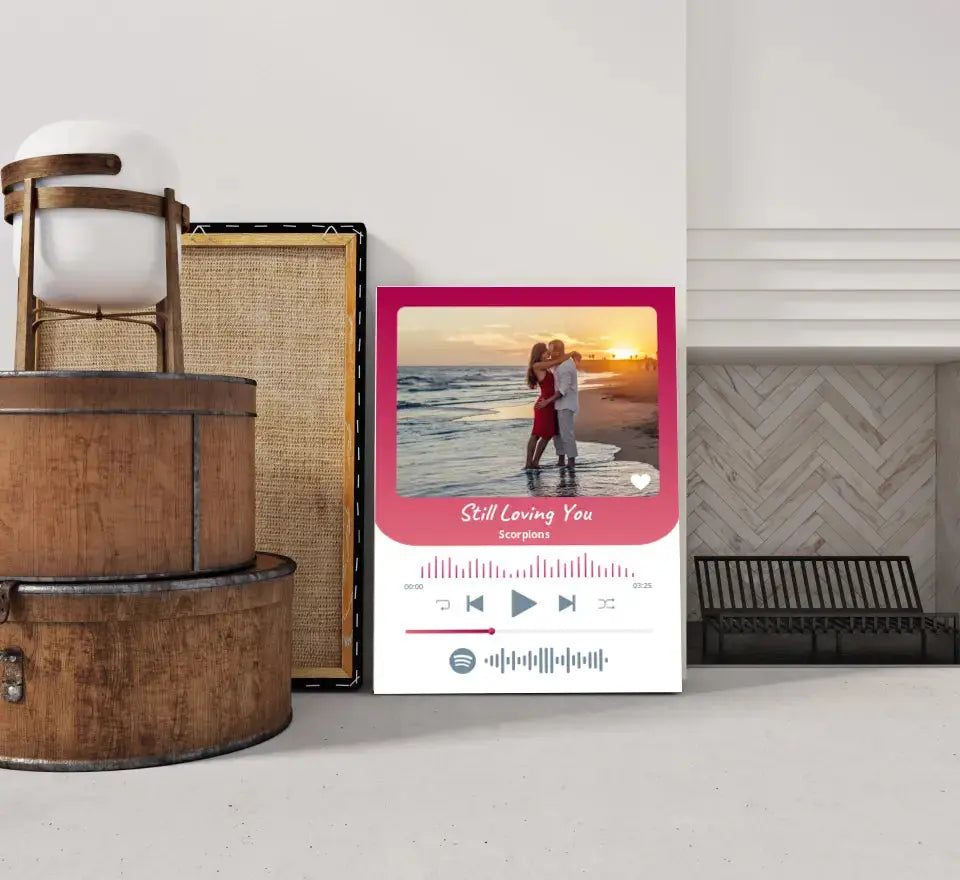 Personalizuotas Spotify muzikos grotuvas ant drobės su jūsų nuotrauka, daina ir spotify kodu Drobe - dovanokis.lt