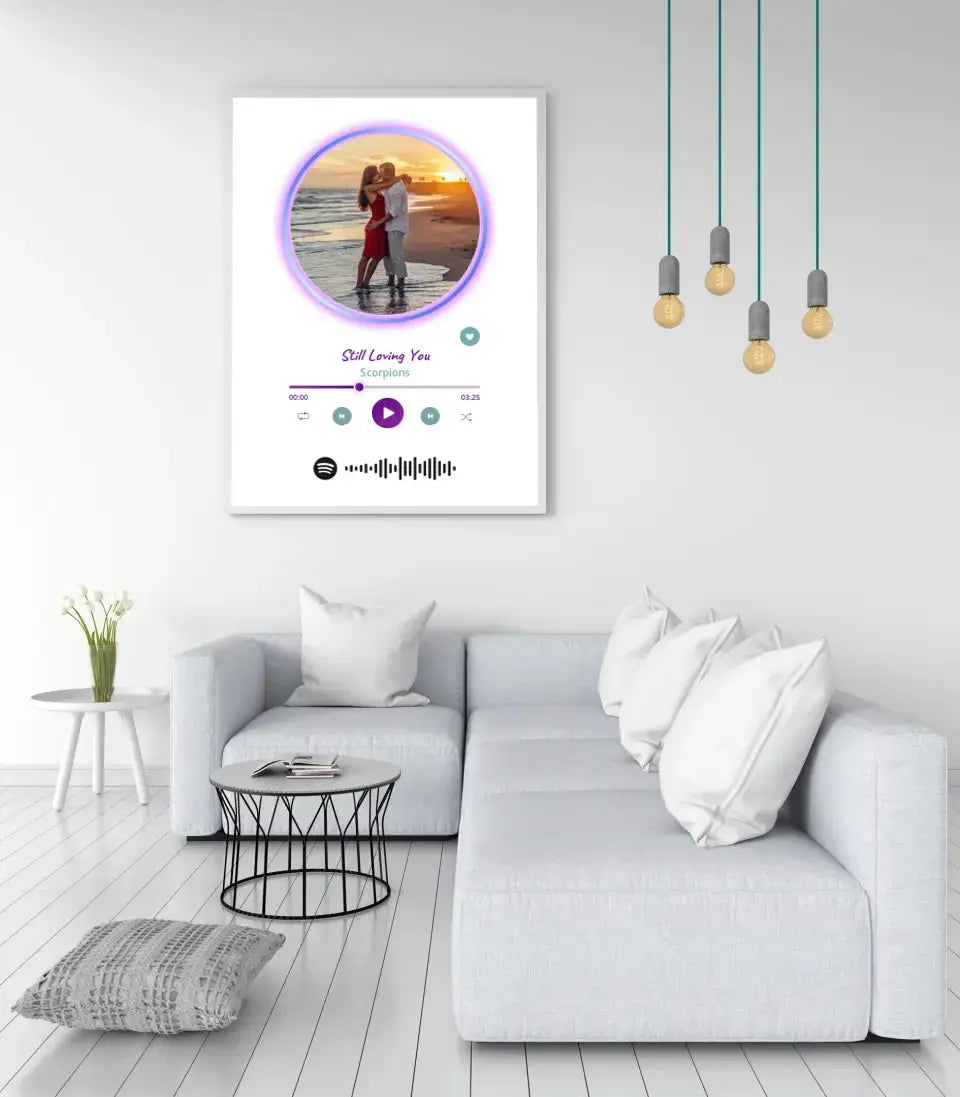 Personalizuotas Spotify muzikos grotuvo įrėmintas plakatas su jūsų nuotrauka, daina ir spotify kodu Posteris(Plakatas) - dovanokis.lt