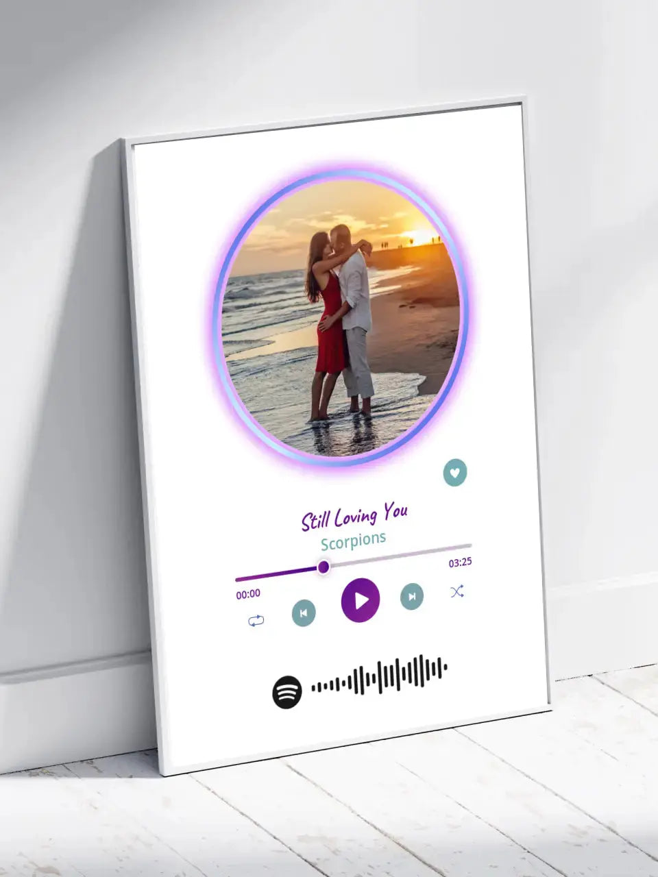 Personalizuotas Spotify muzikos grotuvo įrėmintas plakatas su jūsų nuotrauka, daina ir spotify kodu Posteris(Plakatas) - dovanokis.lt