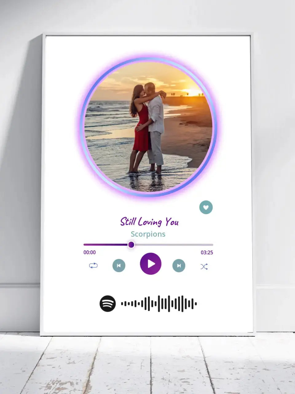 Personalizuotas Spotify muzikos grotuvo įrėmintas plakatas su jūsų nuotrauka, daina ir spotify kodu Posteris(Plakatas) - dovanokis.lt